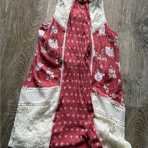 Floral Red and Cream Sleeveless Dress